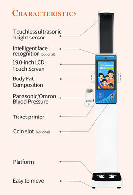 RS232 Ultrasonic Adult Coin Operated Body Scale Body Check Up Machine 180 Pulse/Min